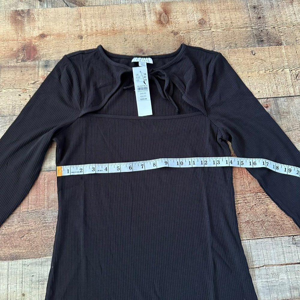 Topshop open neck ribbed knit long sleeve mini dress in black -10 - Picture 2 of 9